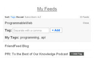 Quickly add tags from My Feeds, hover to get add button, click for tag dialog